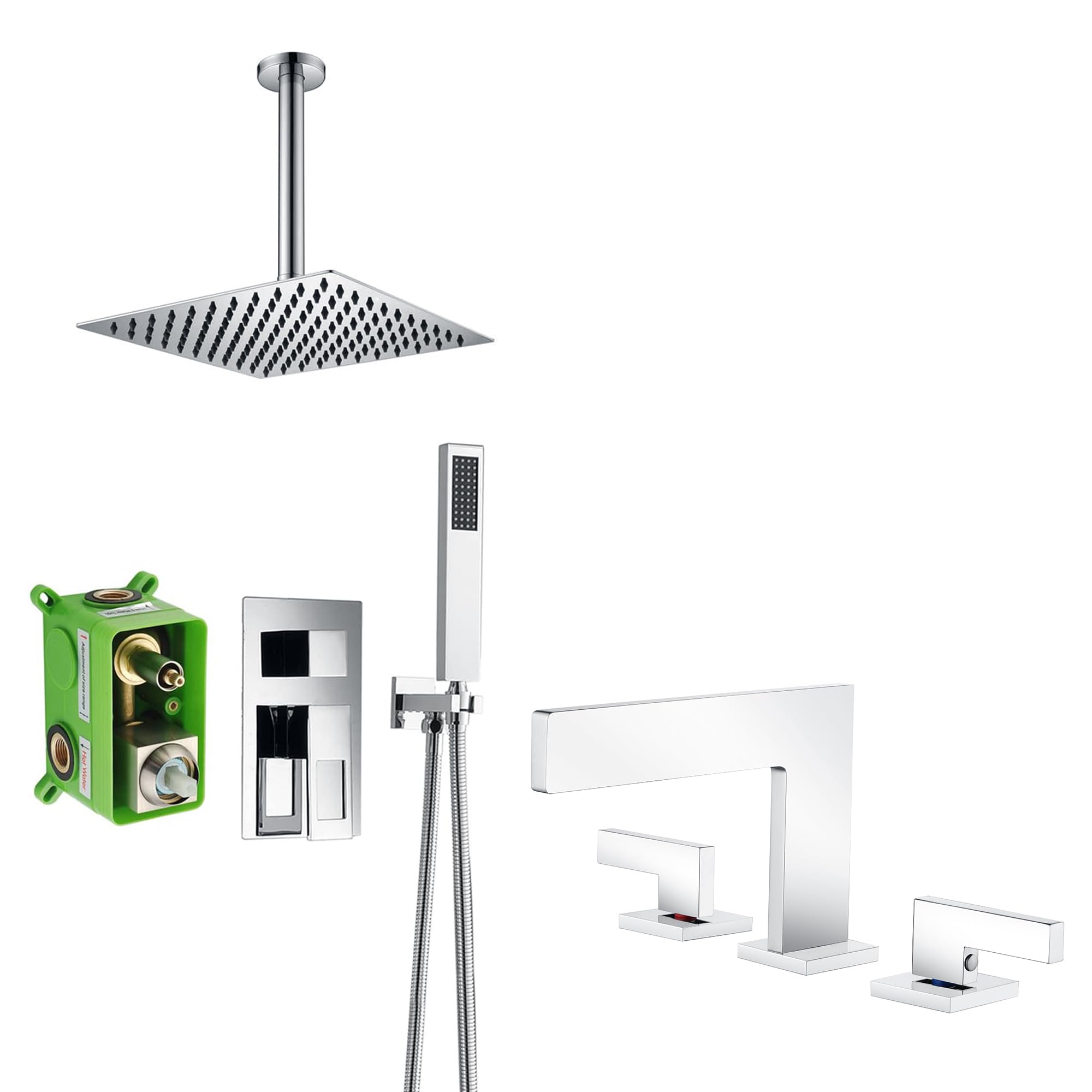 Jnfidosr Bathroom Sink Faucet S1419w-Ch + Shower System S3220ci-10