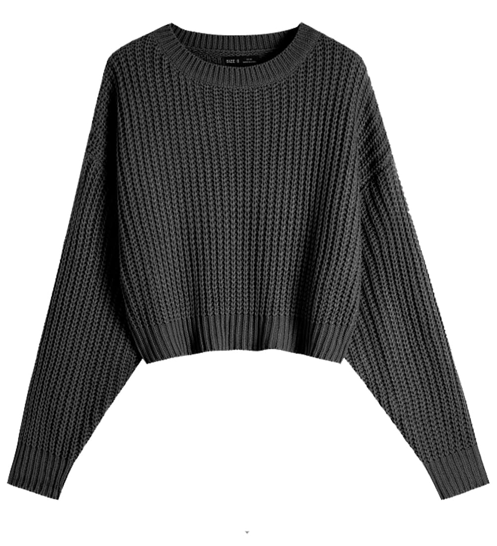 Ckikiou Spring Fall Crew Neck Batwing Cropped Sweater for Women Lightweight Soft Knitted Semi Short Pullover Jumper