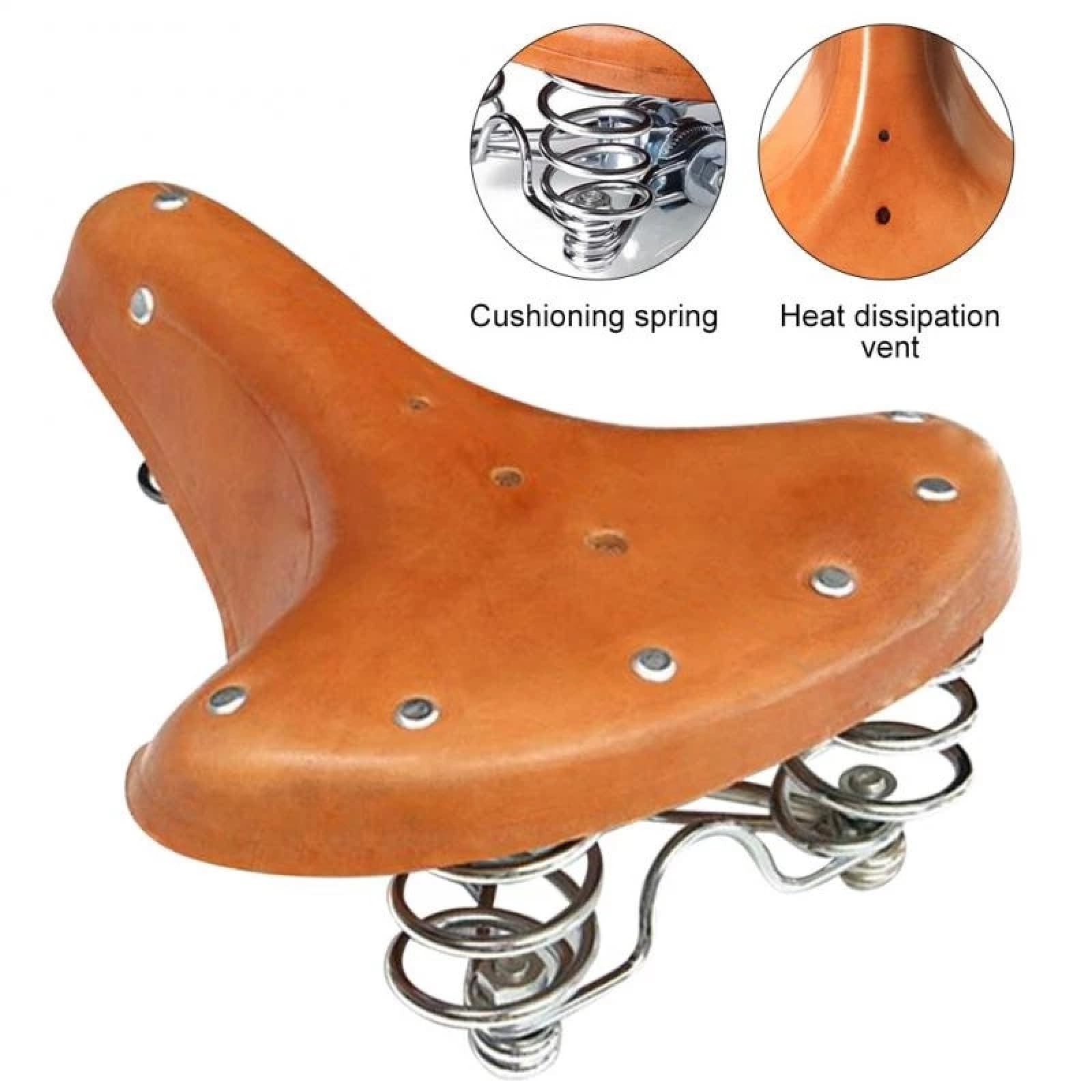 Selle De Vélo Rétro Cuir Marron - Large, à Ressorts, Universelle
