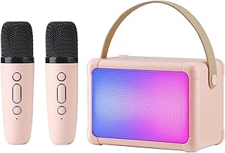 Karaoke Machine 2 Microphones Wireless for Kids Adult, Bluetooth Karaoke Machine Speaker with Voice Changing Effects & LED Light for Home Karaoke Birthday Party Singing (Pink)