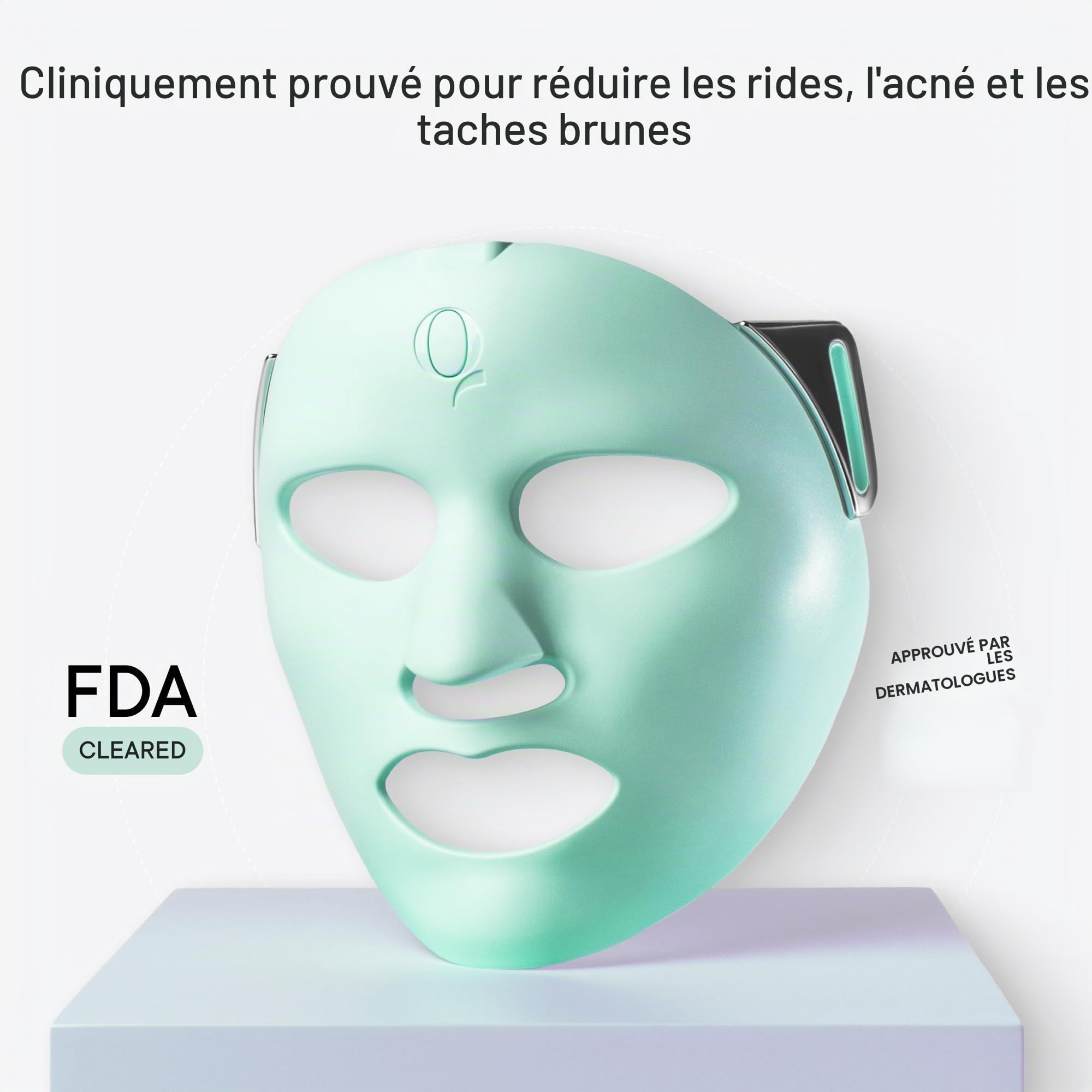 Qure Masque de soin de la peau LED avec 5 modes différents (thérapie par lumière rouge, lumière ambre et thérapie par lumière bleue) Un appareil avec paramètres et traitements personnalisables.