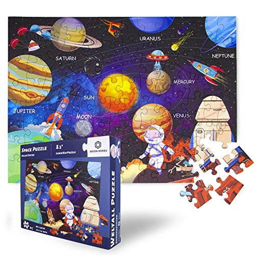Solar System Puzzle 100 Pieces (UNIQUE SHAPE), Space Large Kid Jigsaw Size 19x14 , Educational Preschool Universe Planet Learning Toy for Boy, Girl, Teenager, Children 3 4 5 6 7 8