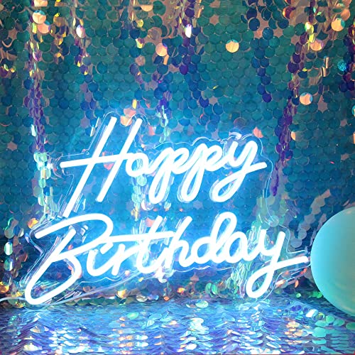 Image of LED Neon Happy Birthday Sign Night Light Birthday Party Decorations Ice Blue USB Operated Decorative for Backdrop Party Bedroom Wall Decor 5v