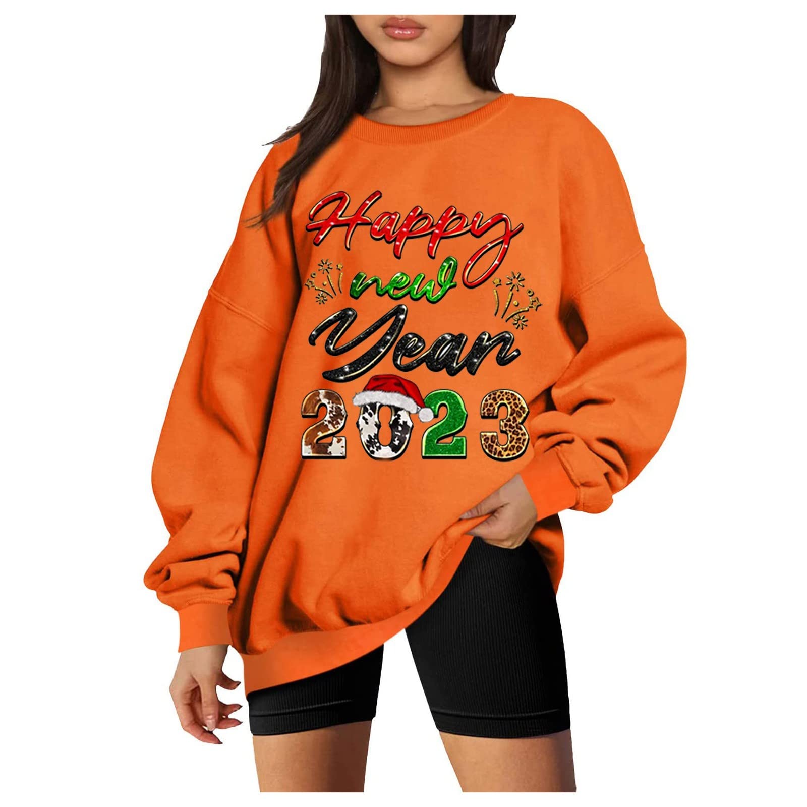 GenericWomen's Zip Up Hoodie Fashion Casual Solid Color Long Sleeve New Year 2023 Printed Sweater Winter Clothes, S-2XL