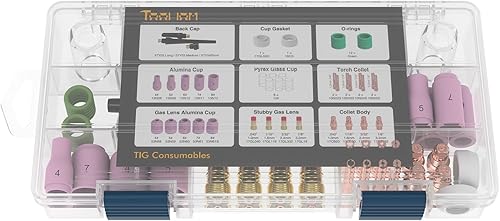 Miniatura 3 de TOOLIOM Kit de accesorios de antorcha de soldadura TIG de 49 Uds Kit de accesorios de lente de gas rechoncho Copa de vidrio Copa de cerámica Kit de
