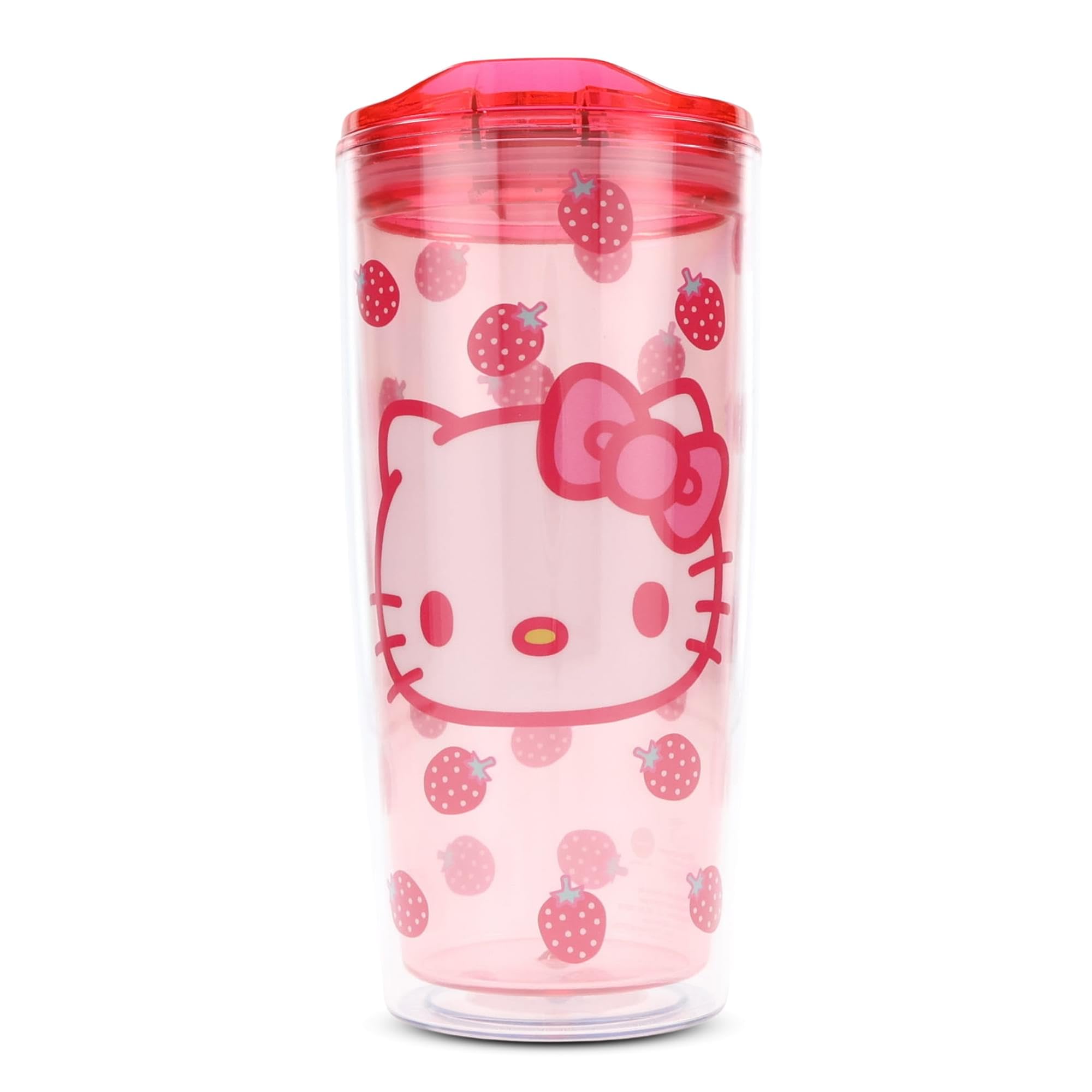 Silver Buffalo Sanrio Hello Kitty Strawberry Double Wall Travel Tumbler with Slide Close Lid, 20 Ounces