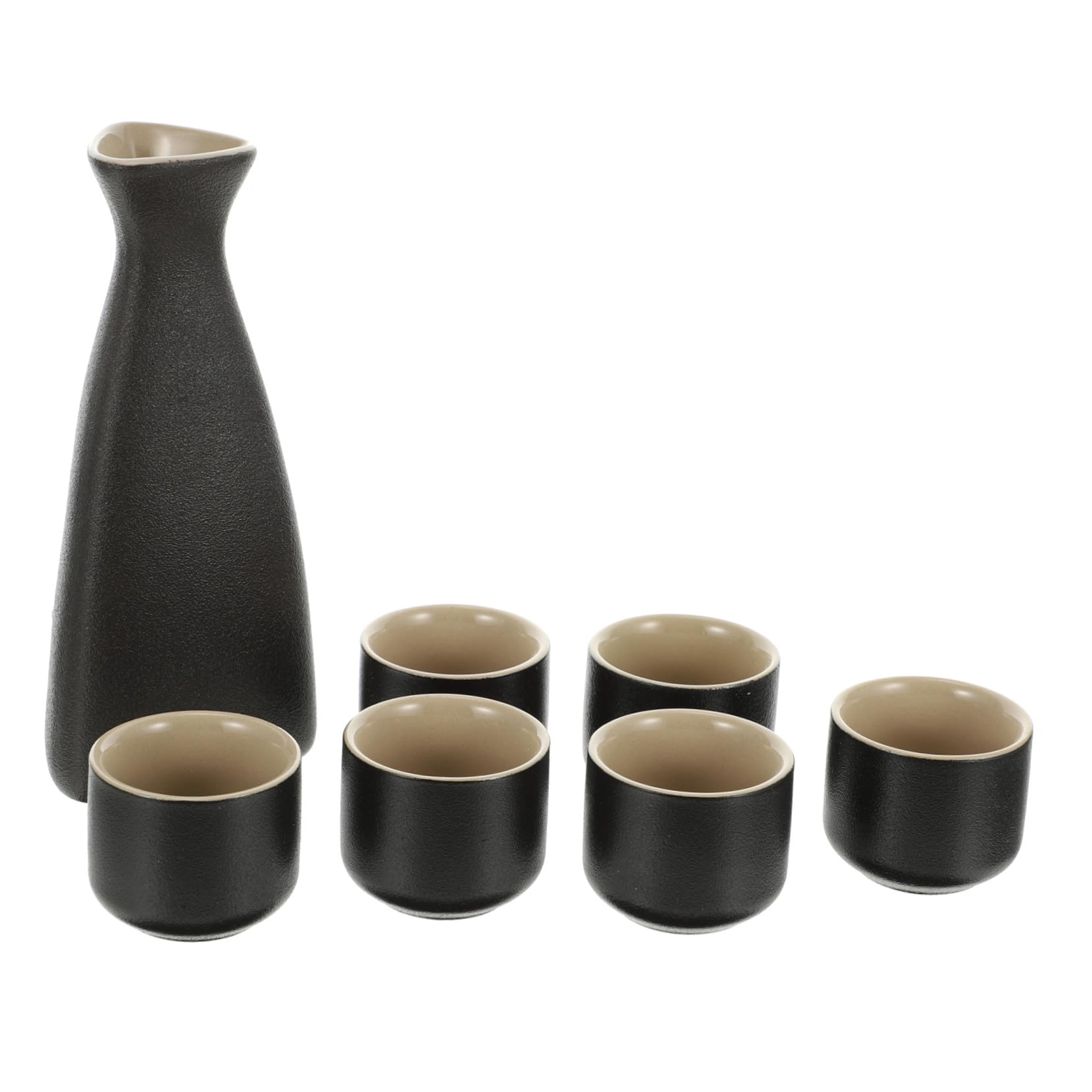 Juego de Tazas 7 Piezas de Cerámica Negra para Servir Sake