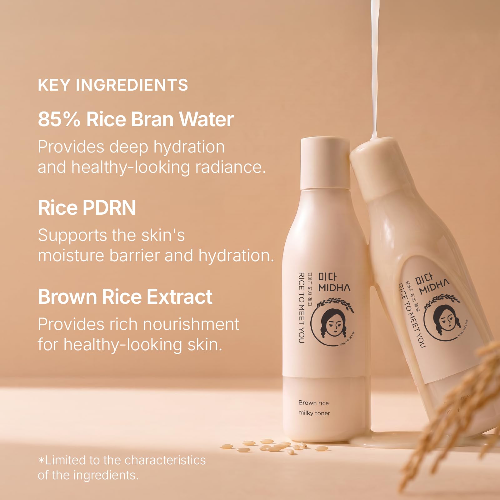 MIDHA Brown Rice Milky Toner, 85% Rice Bran Water, PDRN & 5 Ceramides, Deep Hydration for Glass Skin, Strengthens Skin Barrier & Boosts Glow, Korean Skincare, 6.76 fl.oz
