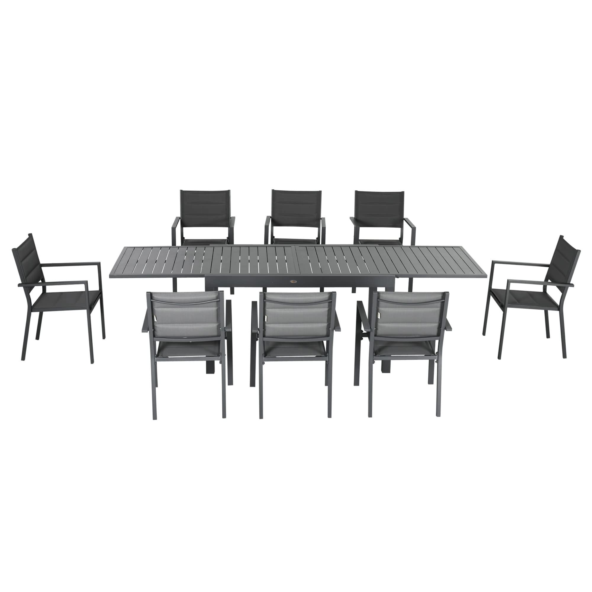 Outsunny Salon de Jardin Exterieur 8 Personnes Table de Jardin Extensible 135-270 cm pour 6-8 Personnes en Aluminium et textilène - 8 chaises empilables - Gris