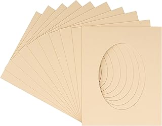 CountryArtHouse Beige Acid Free 5x7 Oval Picture Frame Mat with White Core Bevel Cut for 4x6 Pictures - Fits 5x7 Frame - Pack of 1 Matboard Show Kit with Acid Free Backing & Clear Bag