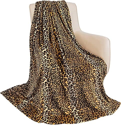 MACEVIA Flannel Fleece Queen Blanket for Couch Leopard Print Blanket Fuzzy Cozy Comfy Super Soft Fluffy Plush Cheetah Blanket for Bed Sofa 260GSM (Brown Leopard,90x90inches)