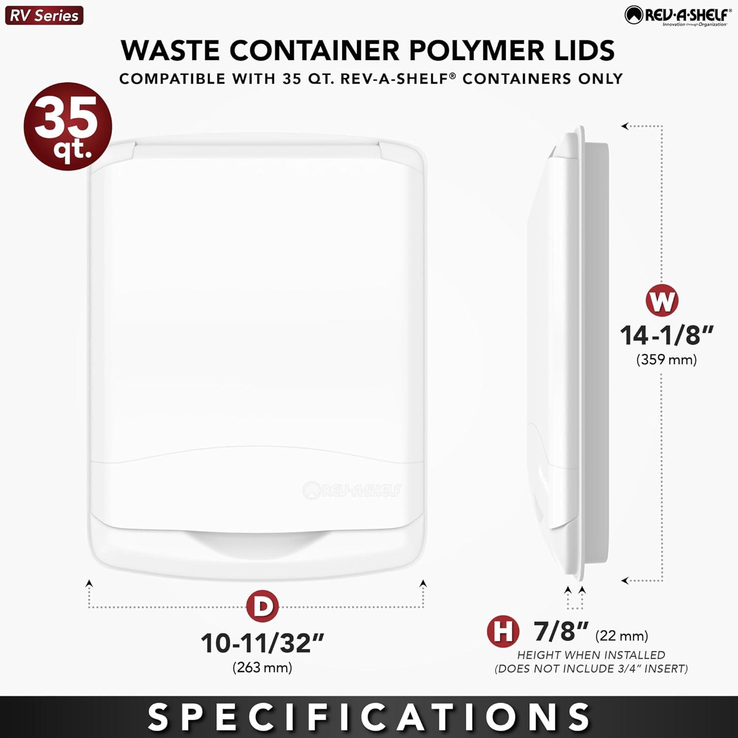 Rev-A-Shelf 35 Quart Garbage Can Lid for Base Kitchen and Bathroom Cabinet, Replacement Plastic Trash Bin Lid Only, Black, RV-35-LID-18-1-40, (2 Pack)
