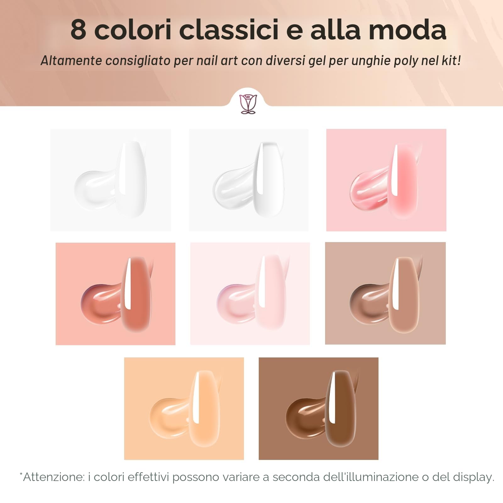 ROSALIND Gel Unghie Ricostruzione Kit Completo 8 Colore 10ml, Poligel Set con Base & Top Coat, Lampada UV e Strumenti per unghie, per Fai Da Te a Casa, Professionale Salone, Kit Unghie Gel Nail Art