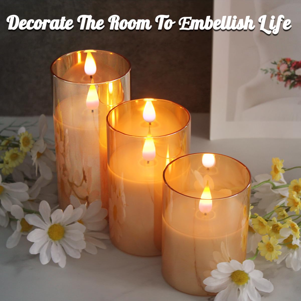 NICE POINT LED Flameless Candle,Rechargeable Flashing Pillar Real Wax Candle with Remote Control and Timer - Image 3