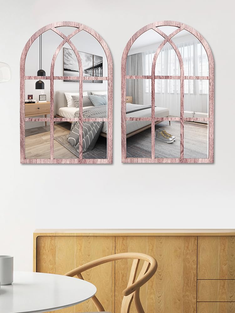 2 Pezzi Specchio da Parete Finestra per Decorazioni da Parete Vintage Rustico Specchio da Parete ad Arco con Vetro Decorativo Specchio da Finestra(Colore registro