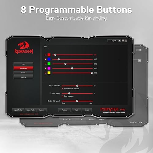 Miniatura 7 de Redragon M690 PRO - Ratón inalámbrico para juegos, 8000 DPI con cable/inalámbrico para jugadores con tecla de disparo rápido, 8 botones macro,