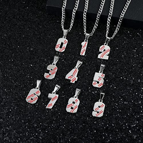 Hattidoris Baseball Number Necklace For Boy 00-99 Athletes Jersey Number Necklace Stainless Steel Silver Chain 22Inch Baseball Charm Pendant Personalized Baseball Gift For Men Women Girl(03) #TOP2
