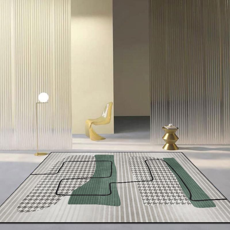 Grand tapis de salon géométrique beige et vert 180x270 cm pour intérieur moderne