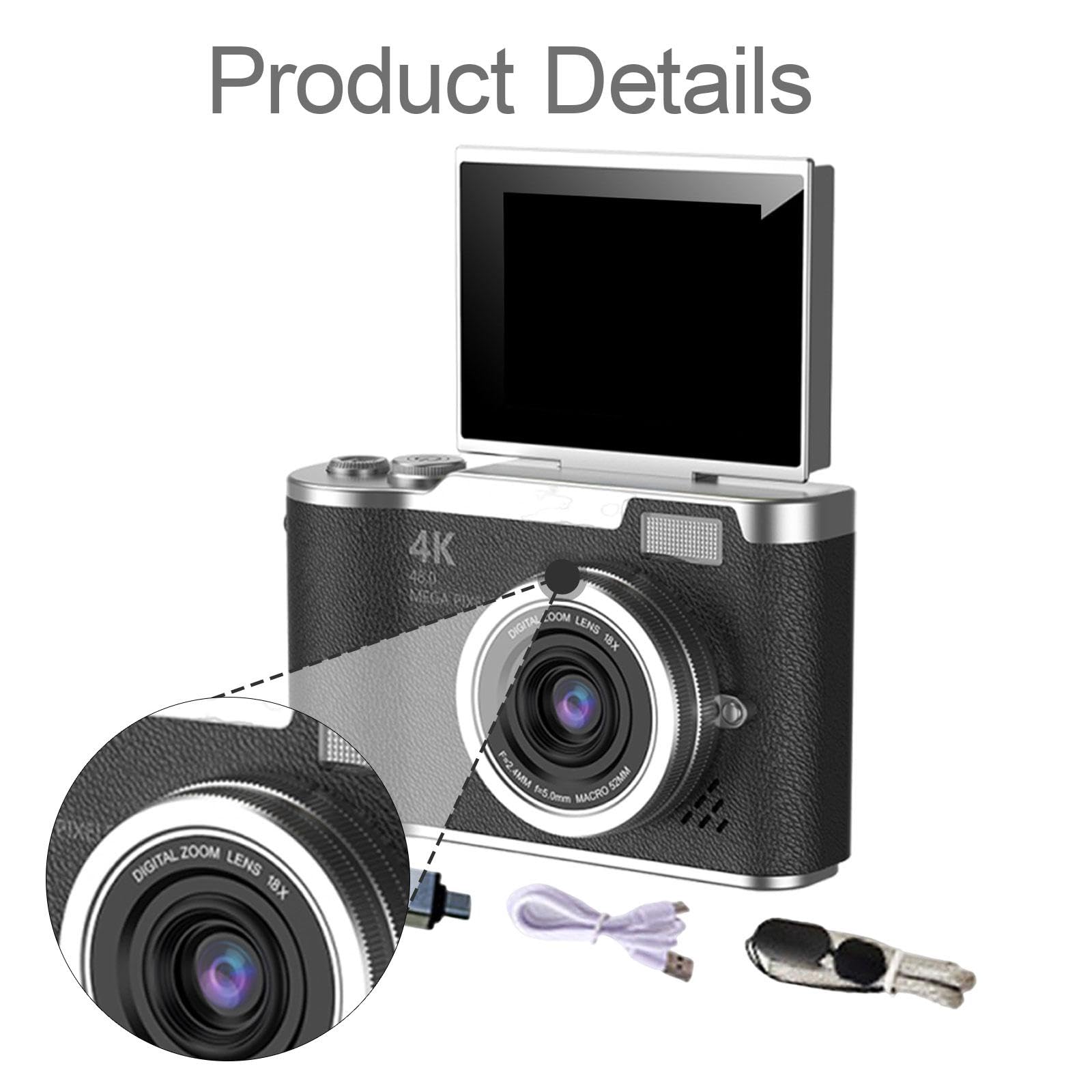 Ronyme Appareil Photo Numérique 48 MP avec Numérique 8X pour étudiant Débutant, Noir, Idéal pour Thanksgiving