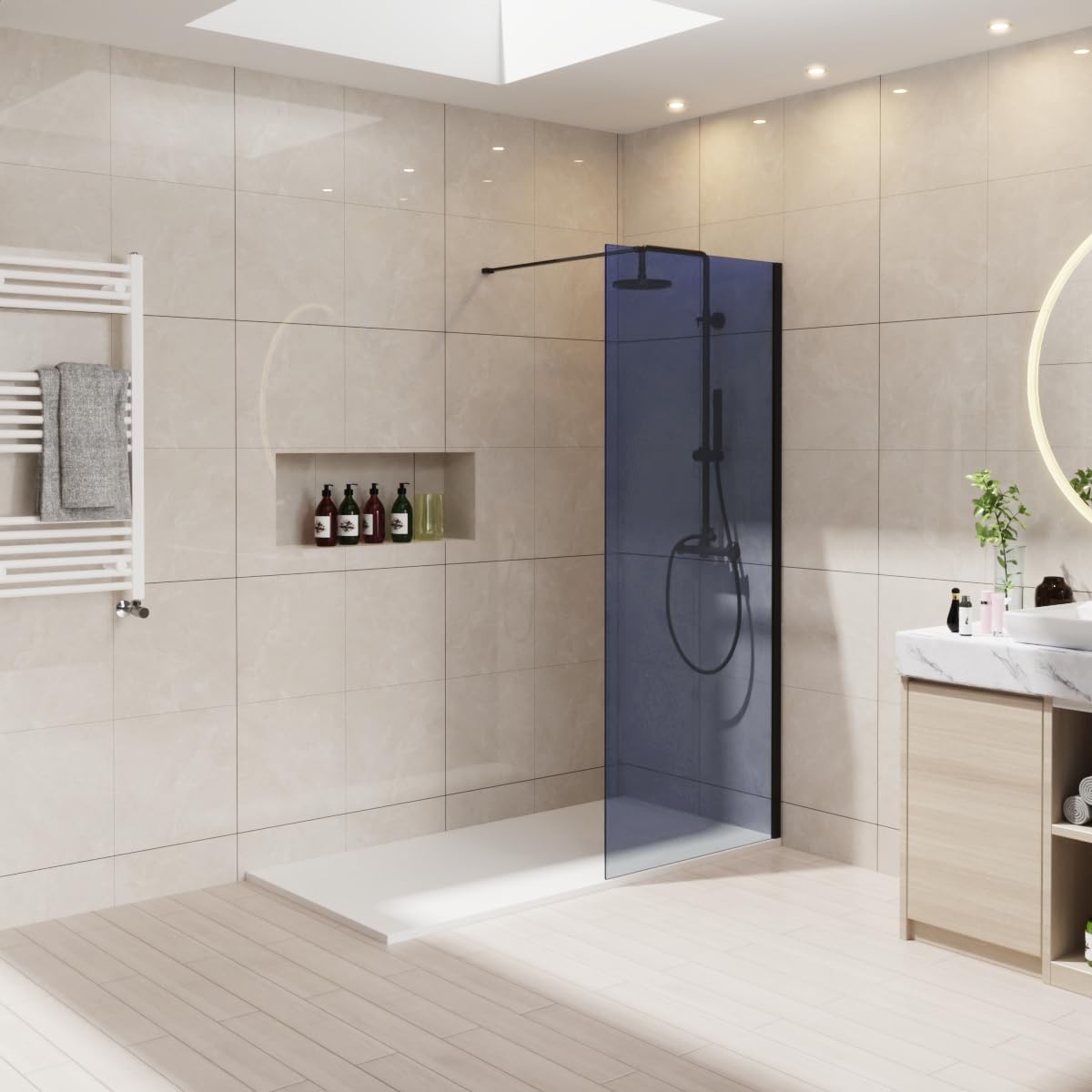 NRG 700 x 1950mm Bathroom Wet Room Screen Panel 8mm Smoked Easy Clean Glass Black Framed Walk in Shower Enclosure โ image 1