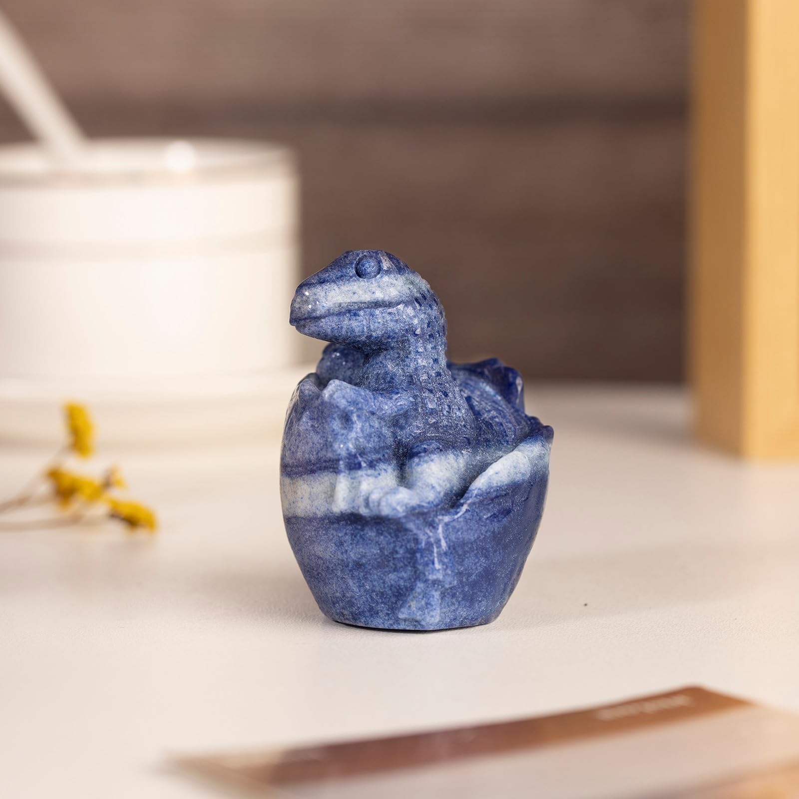 Nupuyai 2.5" Blue Aventurine Crystal Stone Hatching Dinosaur Egg Statue - Image 3