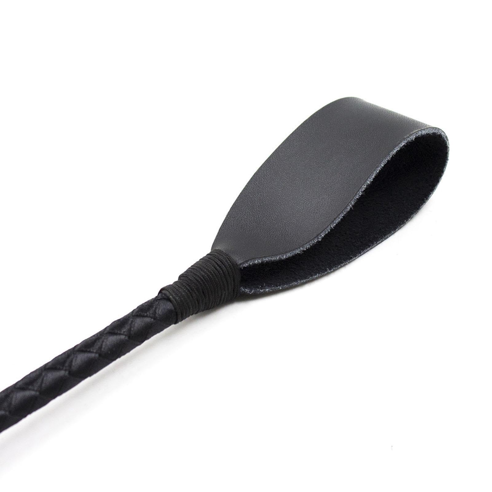 Cravache Équitation Noire 48 Cm - Manche Cuir Pour Dressage Et Spectacle