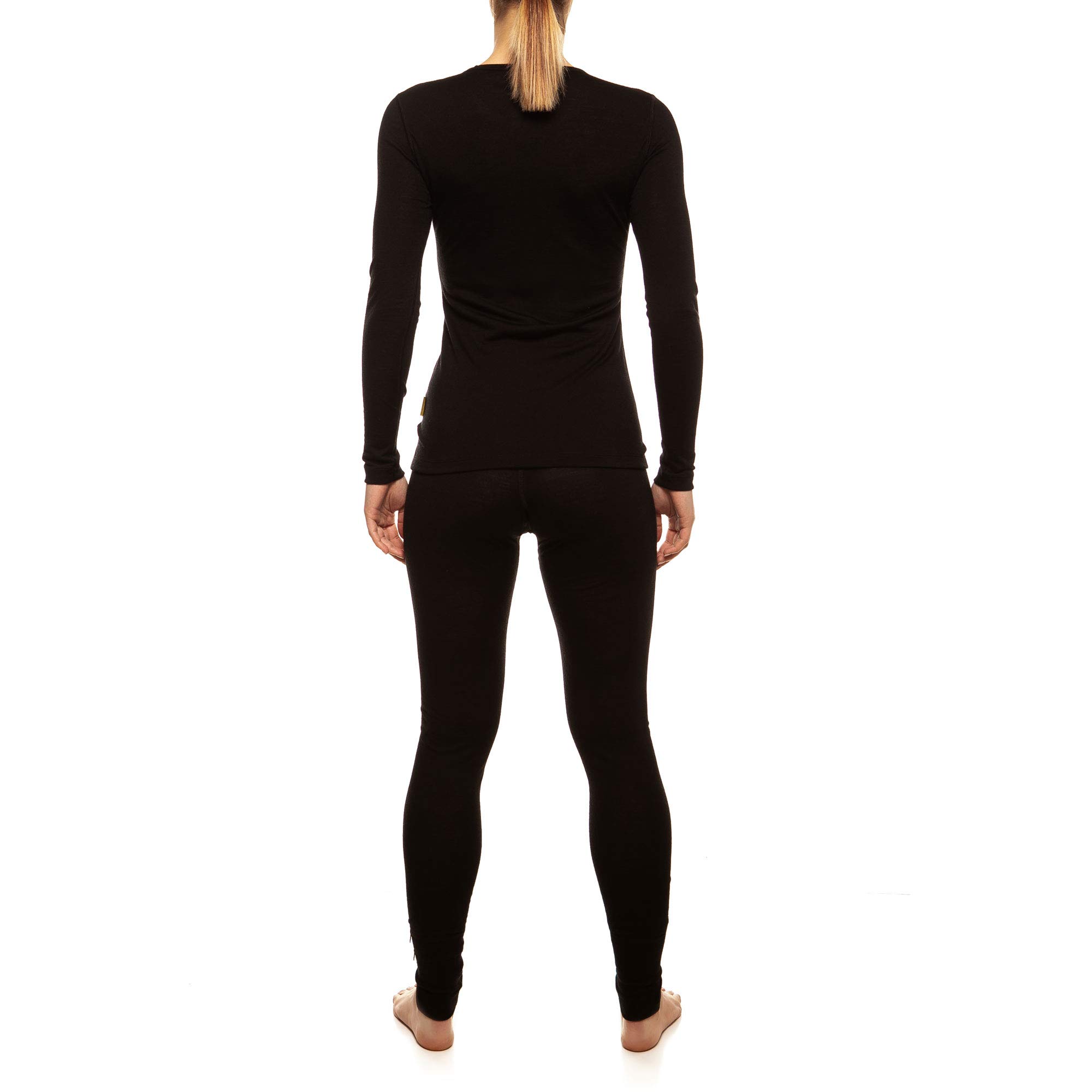 Menique, set di abbigliamento sportivo da donna, a maniche lunghe, in lana merino Nero L
