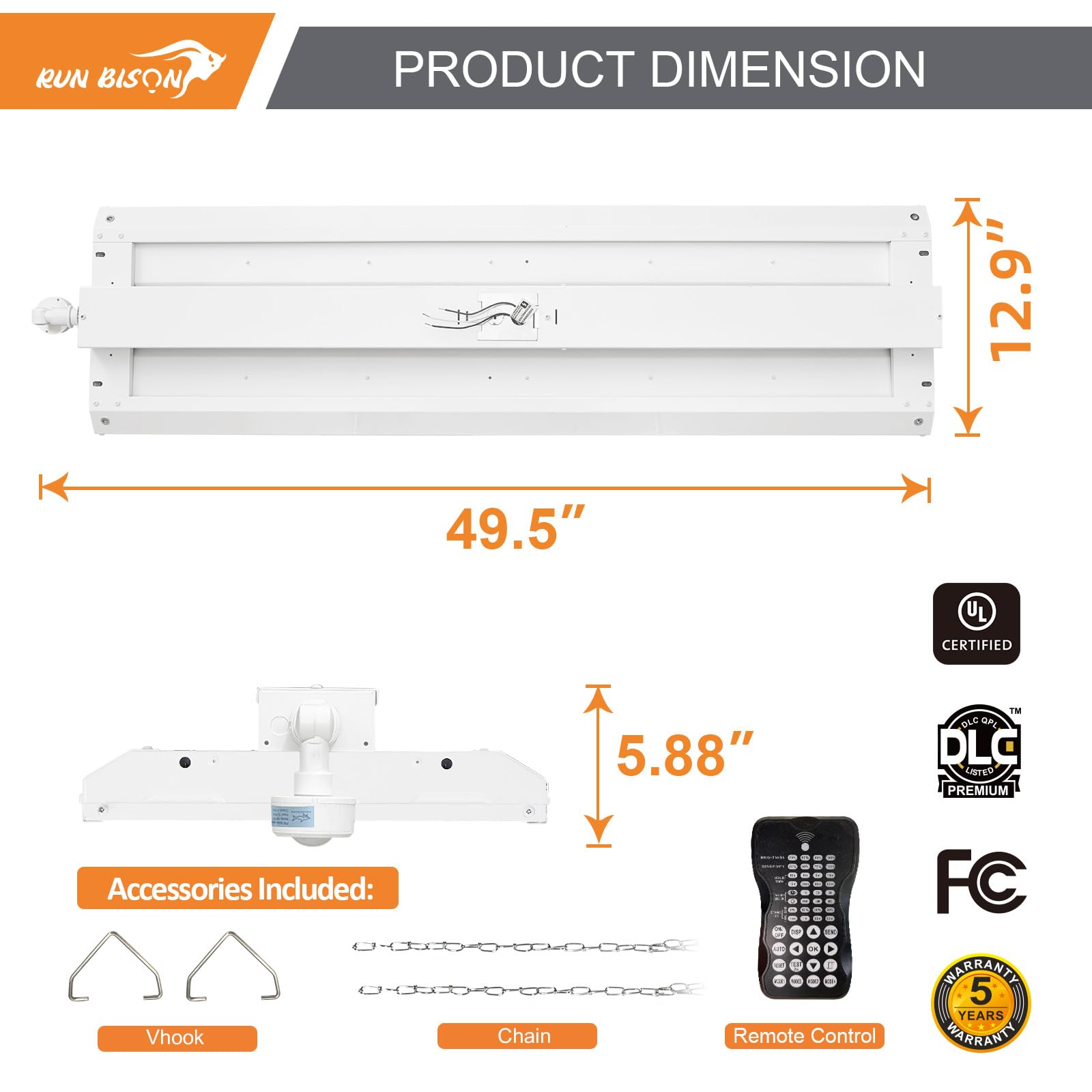 4FT LED High Bay Shop Light with Motion Sensor Remote Control Included 300W High Bay LED Lighting 40500LM — view 5