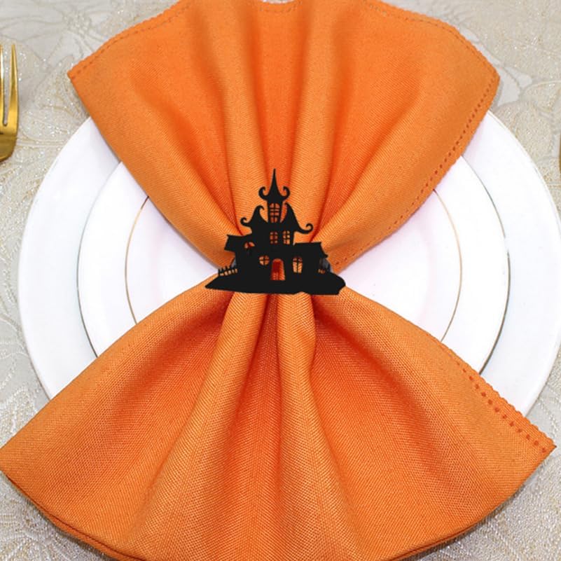 Amosfun 4pcs Halloween Castle Napkin Ring Holders Metal Decorative Buckles for Party Table Setting Wedding Celebration Banquet Accessories
