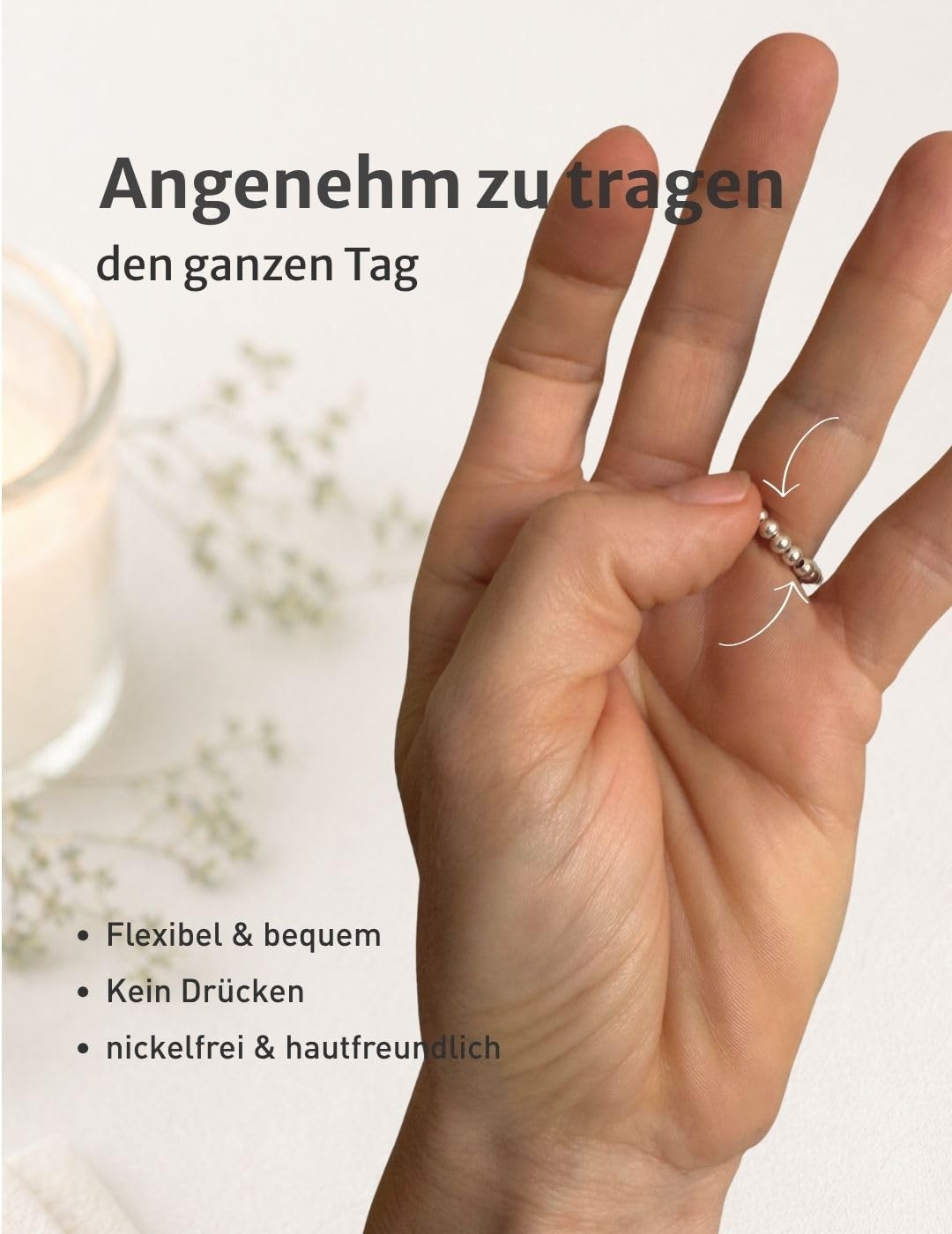 happymaker Elastische Ringe, Fidget 925 Silber Ring mit echten Edelsteinen, handgemacht in Deutschland, Shade Anxiety Ring, Damenring in zwei Größen
