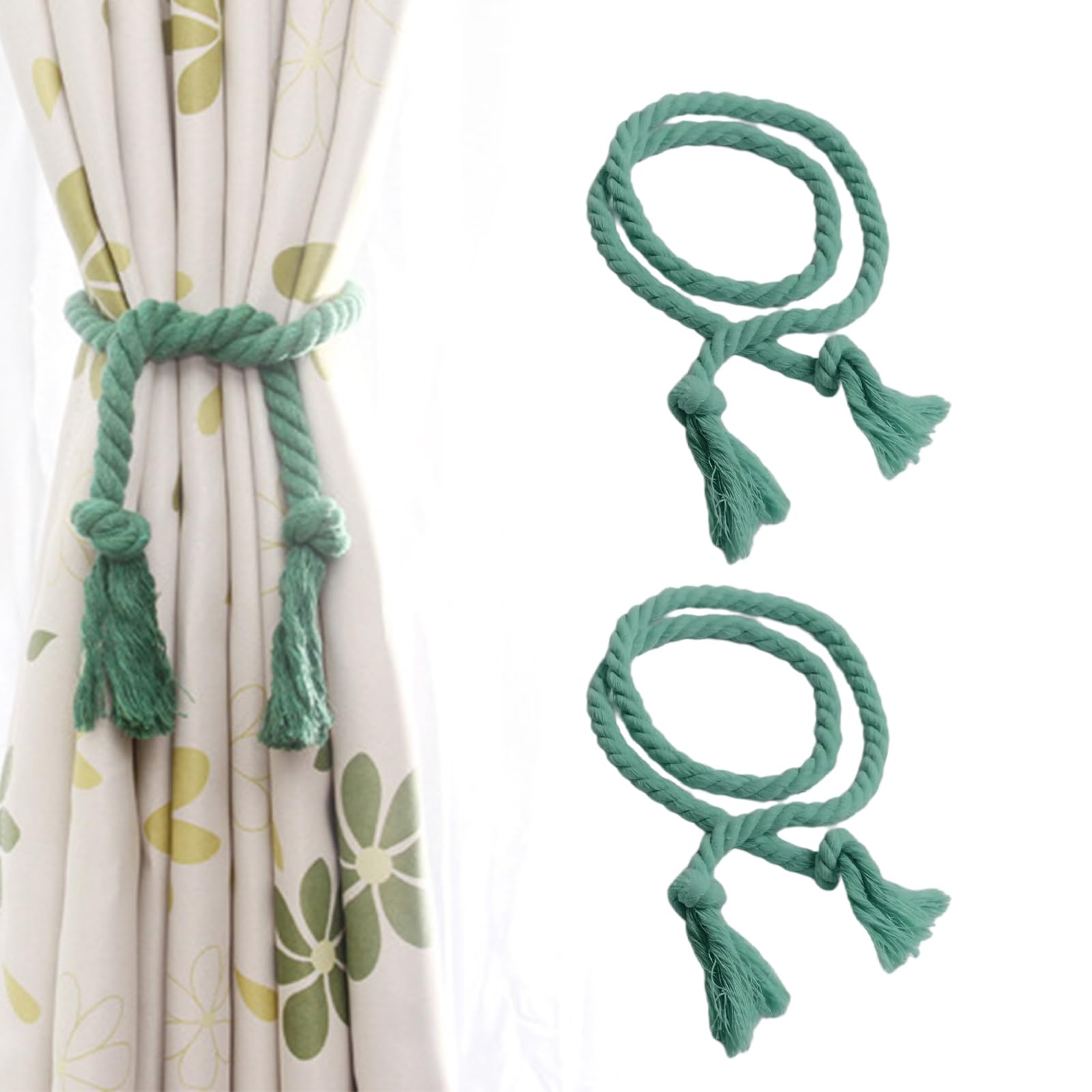 2 PCS Tassel Curtain Tiebacks, About 1m Green Curtain Tiebacks Rope for Home Office Window Drapery