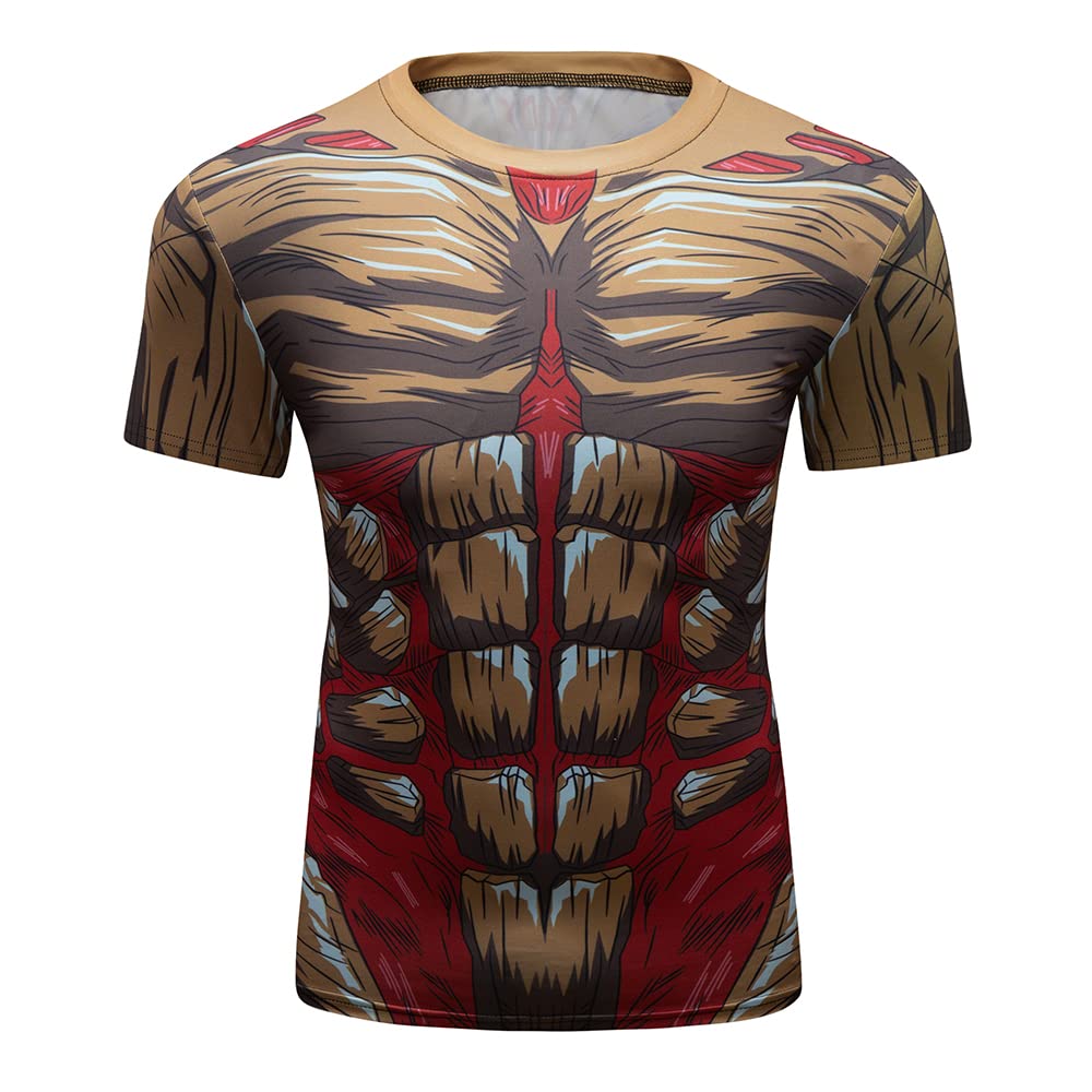 CosFitnessAOT Shirt, Anime The Armored Titan Cosplay Fitness T-shirt, 3D Muscle Painting Compression Baselayer Short Sleeve Tee for Men, Lite Series
