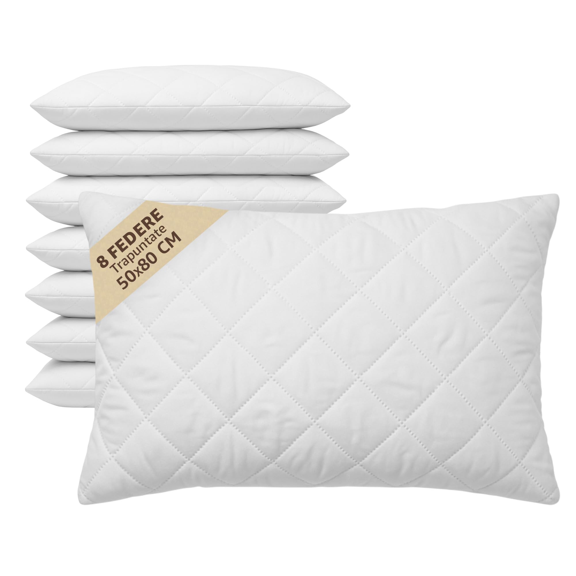 SONIT - Set 4 Copricuscini Trapuntati con Cerniera 50x80 cm, Federe Copriguanciale Antiacaro Anallergiche, Protezione Cuscino Letto con Zip Invisibile, Copricuscino Traspirante Lavabile
