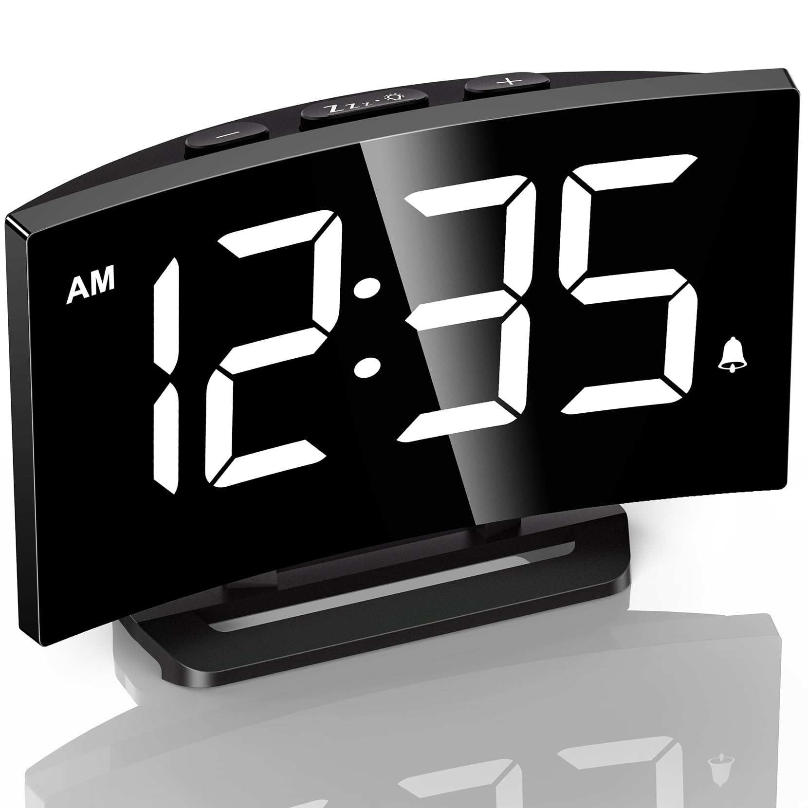 Digital Alarm Clocks for Bedrooms, Digital Clock with LED Curved Screen Display, 5 Adjustable Brightness+off, 3 Ringtones, 2 Levels Volume, 12/24H, Snooze, Outlet Powered Bedside Clock for Kids Adults