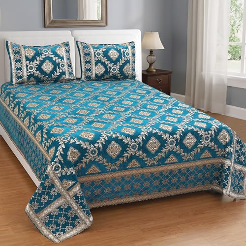 Image of Luxury Velvet Diwan Bedsheet with 5 Cushion Covers and 2 Bolster Covers - Designer Sofa DiwanCover Set for Living Room (Sky Blue)