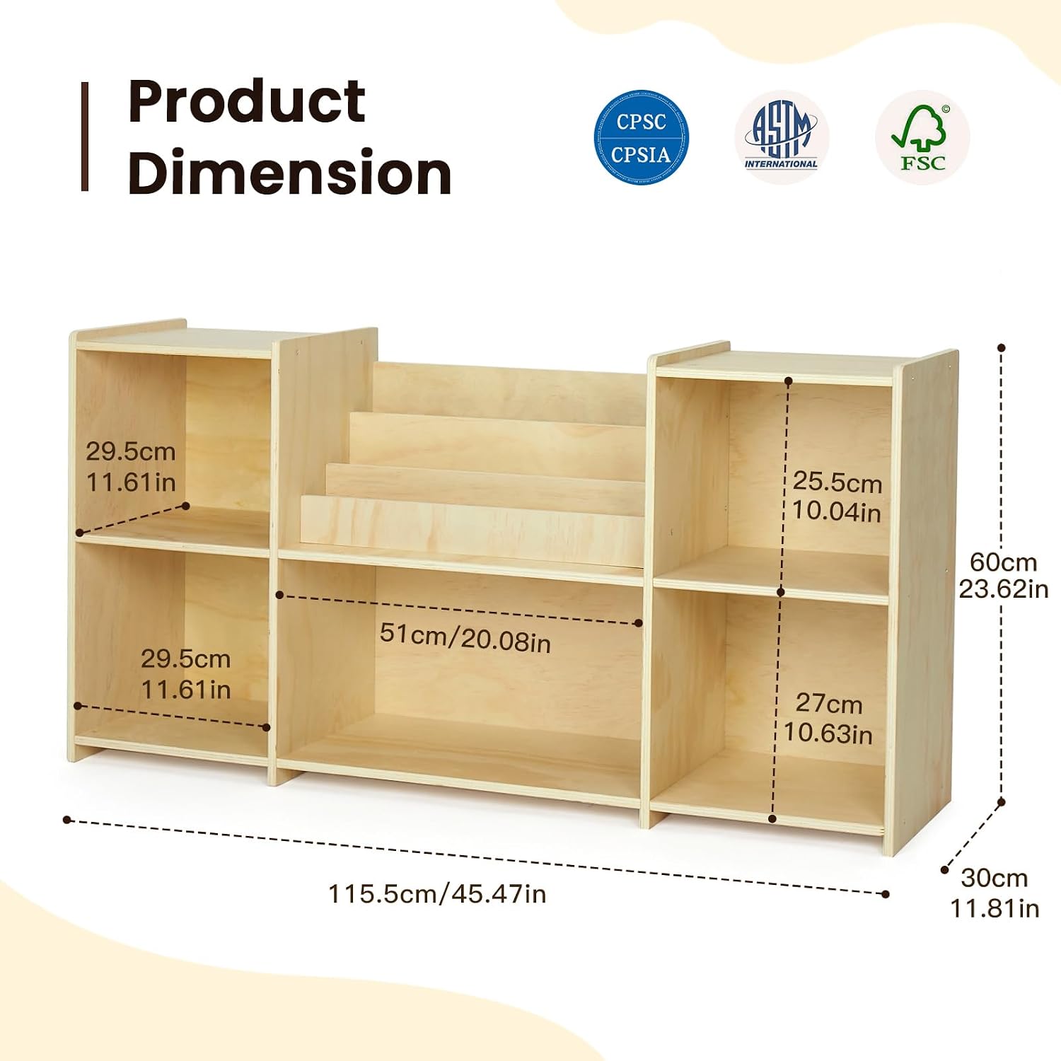 Montessori Bookshelf for Kids, Wooden Toy Storage Organizer