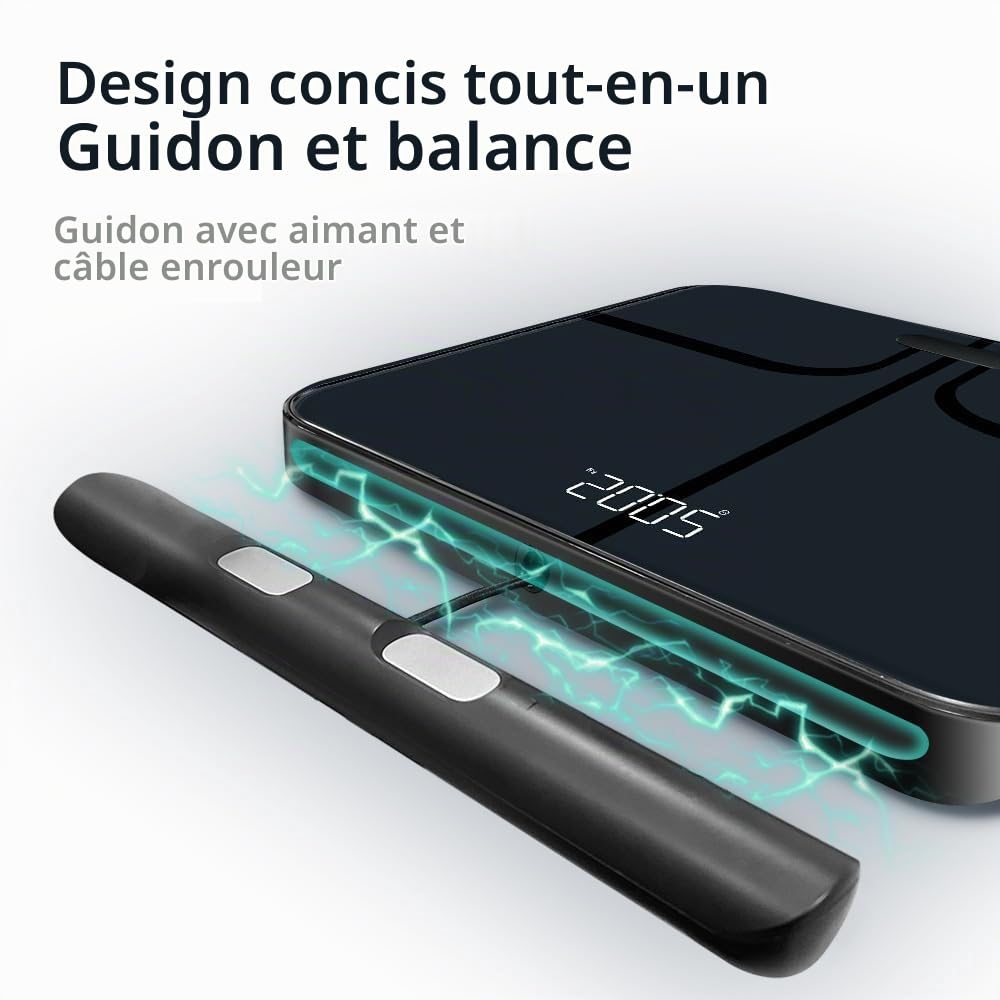 Pèse Personne Balance Connectée Impédancemètre Avec 8 Électrodes Haute Précision, 28 Données Corporelle Mesure BIA à Double Fréquence Avec APP pour Andriod et iOS, Max. 180kg/400lb/28st