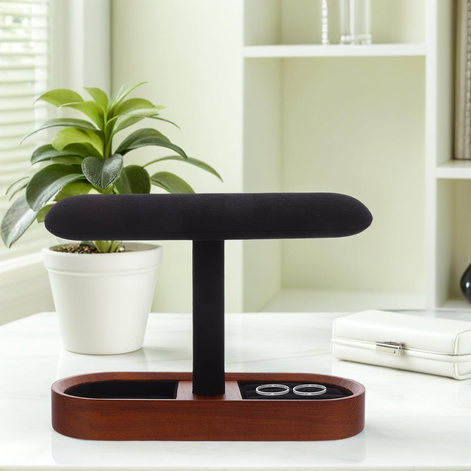 NUOBESTY Soporte de Madera Maciza T para Exhibición de Joyas Organizador Multifuncional para Pulseras Relojes y Brazaletes Diseño Rústico y Estable para Mostrador y Uso Personal