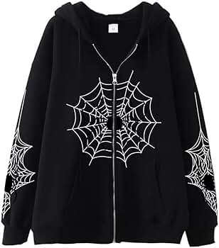 Lshnrd Spider Web Y2K Graphic Zip Up Hoodies Women Oversized