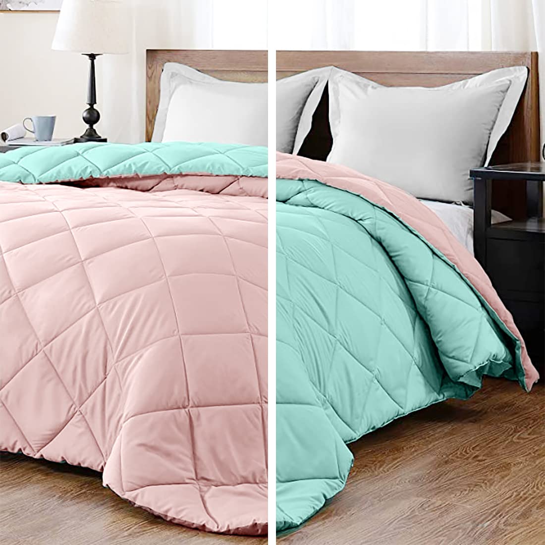 Reversible Comforter 220 GSM Microfiber Reversible AC Comforter/Blanket for Winter/Quilt/Duvets for King Size Double Bed Comforter (90 * 100 Inch, Aqua & Peach)-image-13