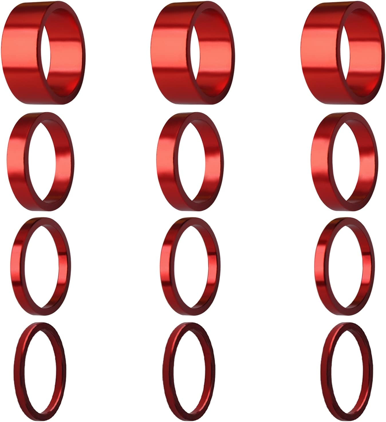 12 Pieces Bicycle Headset Spacer Bike Handlebar Stem Spacers Threadless Aluminum Alloy Headset Stem Spacer Set Fit 1 1/8-Inch Stem for MTB BMX Mountain Road Bikes Cycling 2/3/5/10MM