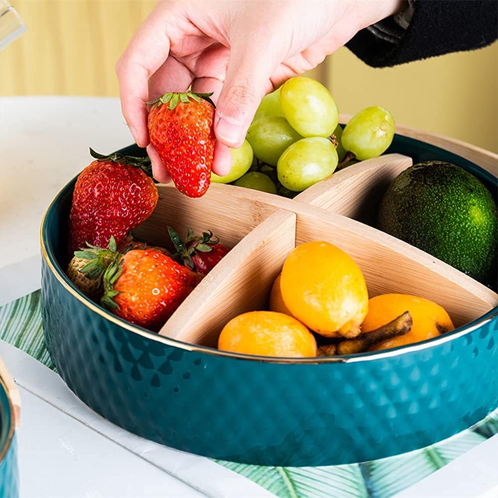 Ceramic Snack Candy Server Tray,Compartment Serving Plate for Desserts and Dried Fruits