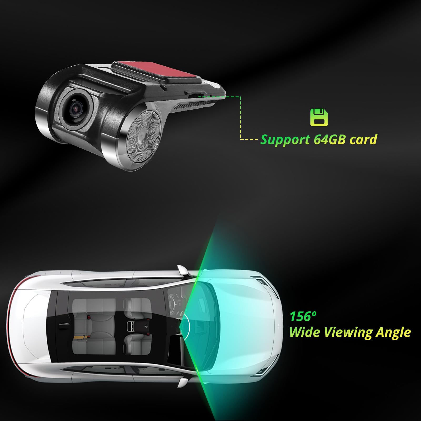 ATOTOZONE AC-44P2 1080P USB Dash Camera – 156° Wide Angle, Loop Recording, Video Lock, For A5/A6/S8/P9 Android Car Stereos (Not For F7/P5/P8/X10) - View #3