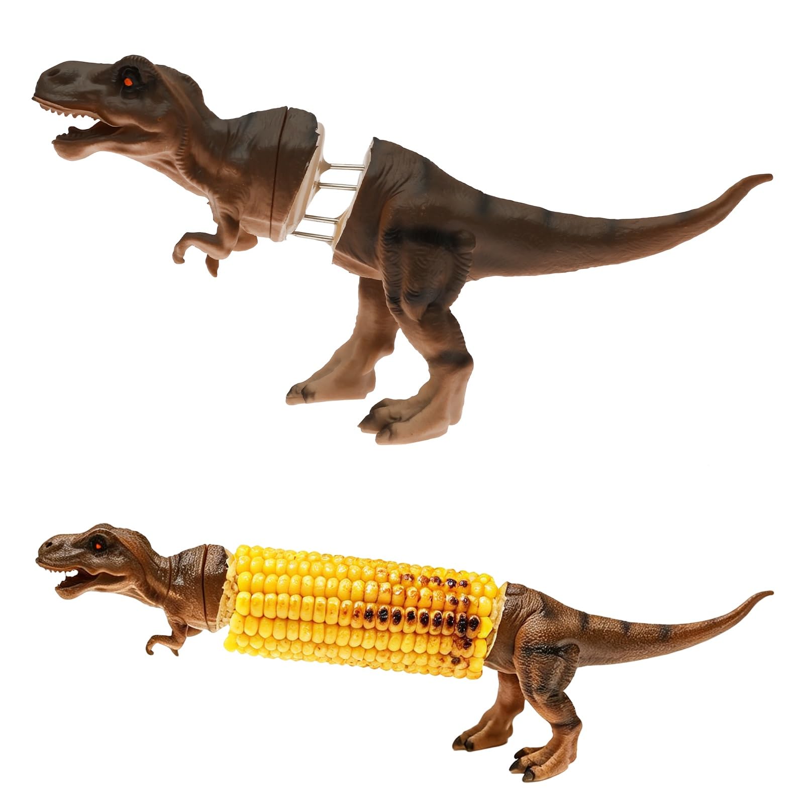 1Pack Novelty Dinosaur Corn on the Cob Holders with Stainless Steel Prongs, Fun Sweetcorn Skewers & Forks for Dining Table, BBQ, Camping & Outdoor Picnics(Tyrannosaurus Rex Style)