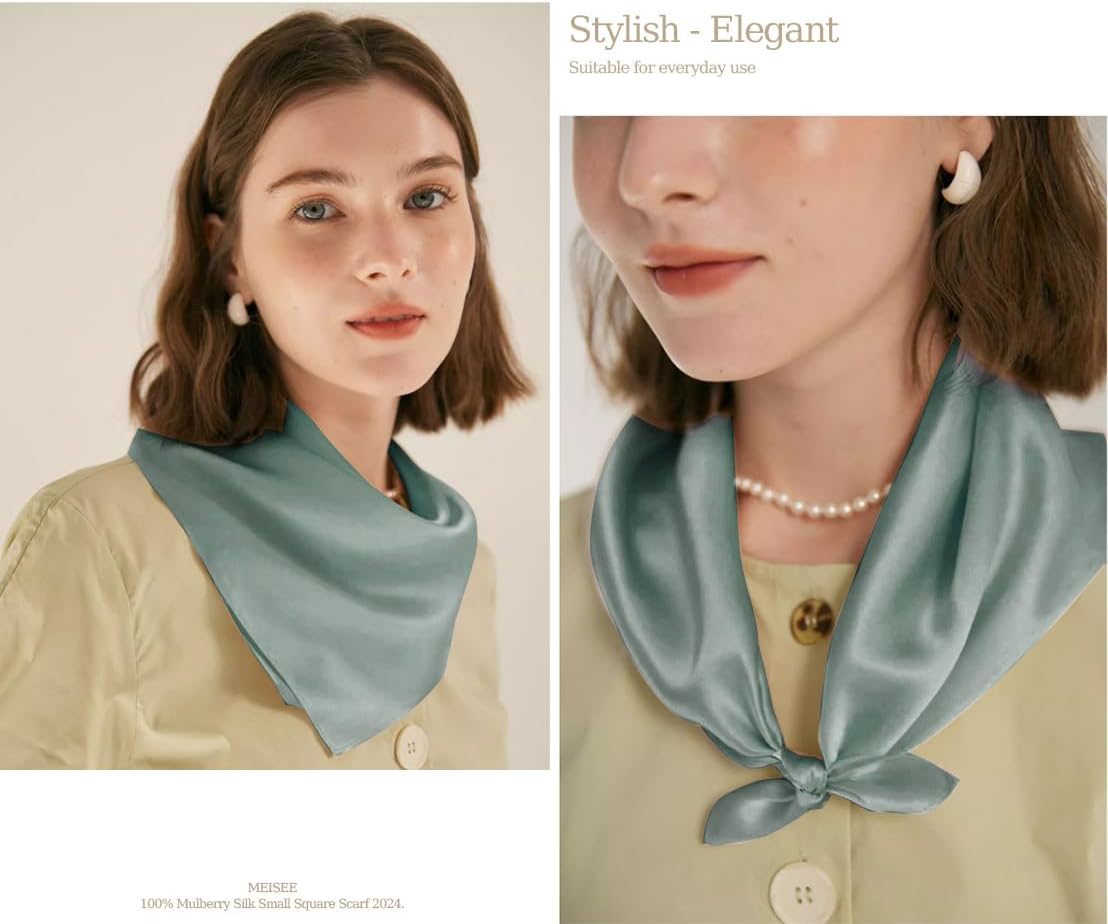 MEISEE Solid Color Mulberry Silk Scarf 20" Square Scarf Neck Scarf Hair Head Breathable Lightweight for Women Gift Packed - Image 2