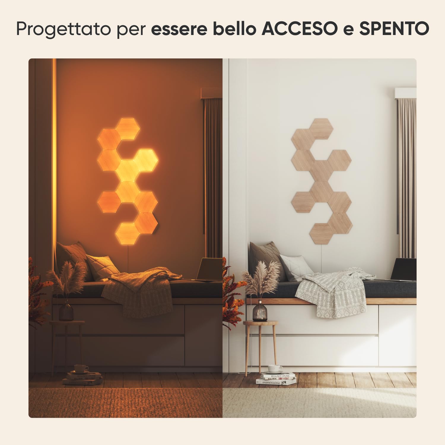 Nanoleaf Elements Starter Kit, 13 Esagoni Luminosi LED Effetto Legno Smart - Applique da Parete Interno Modulari, Luci Led Dimmerabile WiFi, Funziona con Alexa, Sincronia Musicale, Decorazioni Casa