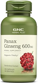GNC Herbal Plus Panax Ginseng 600mg, Supports Vitality, 100 Capsules