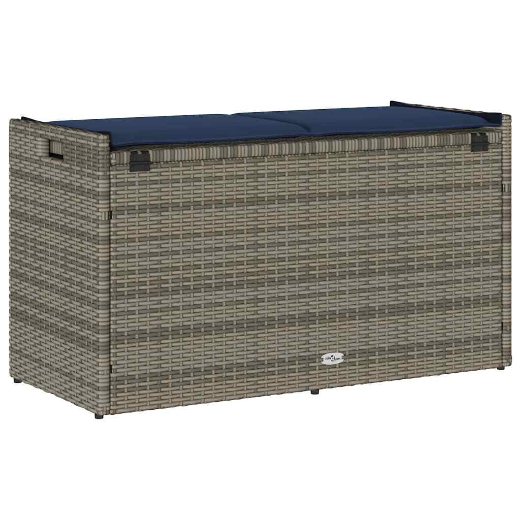 Banc de jardin avec espace de rangement et coussins, gris, 100 cm, résistant aux intempéries, robuste, double banc pour extérieur, balcon, véranda, terrasse avec coffre de rangement, siège