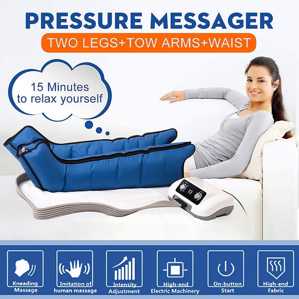 Masajeador neumático de piernas, botas de recuperación de fisioterapia, sistema de ciclo de aire para piernas, masajeador de piernas para circulación, pantorrilla, pies, muslos, rodillas, para alivi