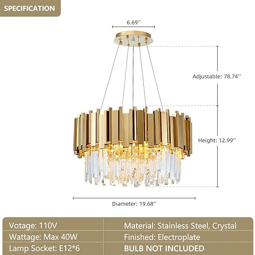 Miniatura 3 de Candelabros de cristal modernos de lujo, lámpara de araña dorada contemporánea, 6 luces K9, lámpara colgante de cristal para comedor, sala de estar,